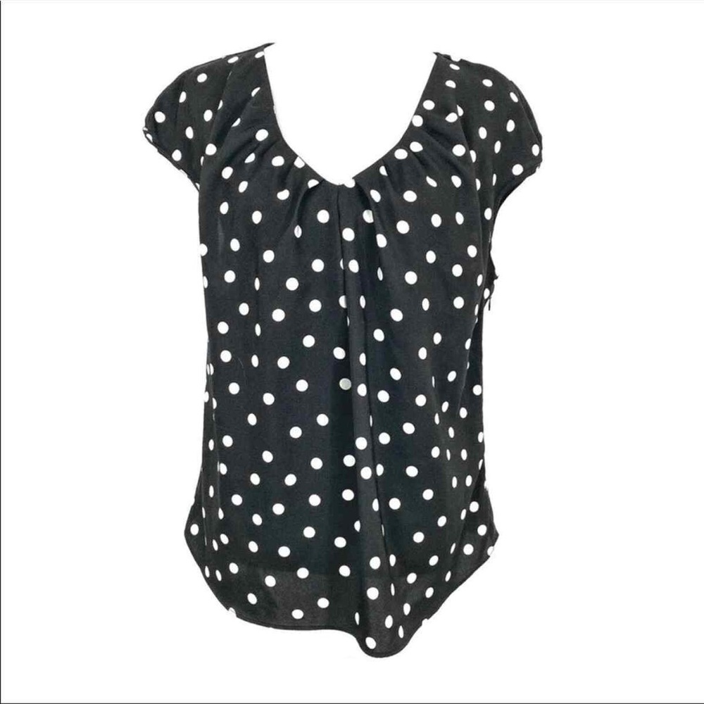 NWT Express Black and White Polka Dot V-Neck Top